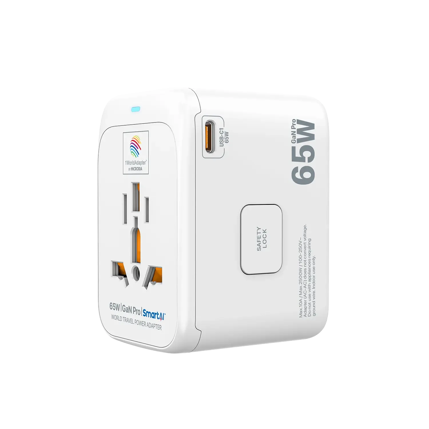 MICRODIA 1WorldAdapter™ PD65W GaN Pro™ with 3 x USB-C PD3.2 & USB-A QC4  PPS Fast Charging