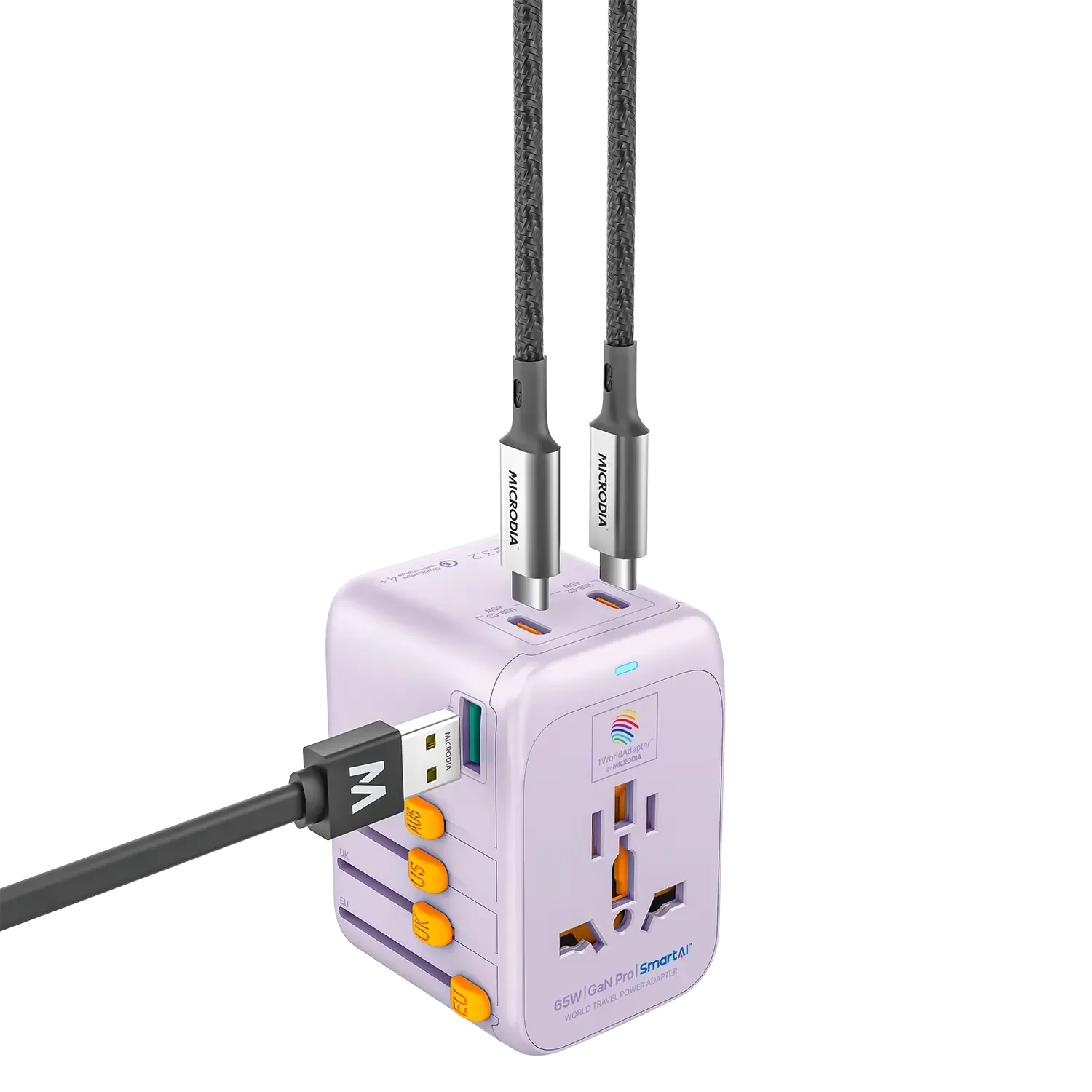 MICRODIA 1WorldAdapter™ PD65W GaN Pro™ with 3 x USB-C PD3.2 & USB-A QC4  PPS Fast Charging