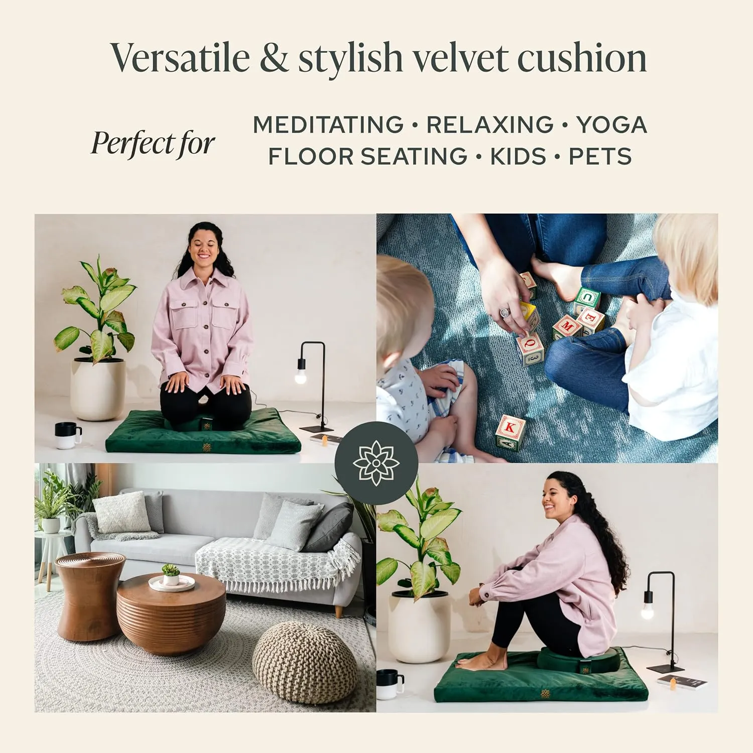 Mindful & Modern Zabuton Meditation Mat - Cotton Filled Yoga and Meditation Pad - Zabuton Meditation Cushion for Kneeling and Sitting Support - Large Rectangular Sitting Floor Pillow for Bench or Zafu