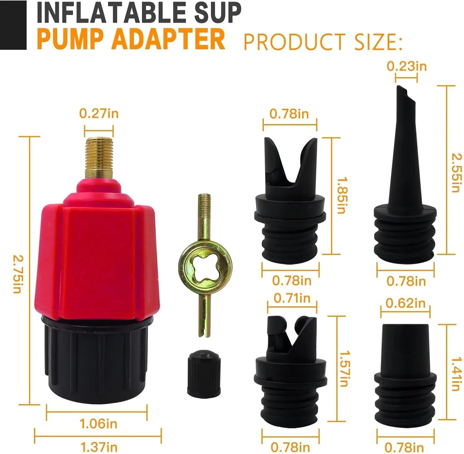 Paddle Board Pump Adapter, Air Pump Adapter for Inflatables, Compressor Air Valve Converter with 4 Air Valve Nozzles for Inflatable Boat, Stand Up Paddle Board,Inflatable Bed - Red