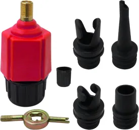 Paddle Board Pump Adapter, Air Pump Adapter for Inflatables, Compressor Air Valve Converter with 4 Air Valve Nozzles for Inflatable Boat, Stand Up Paddle Board,Inflatable Bed - Red