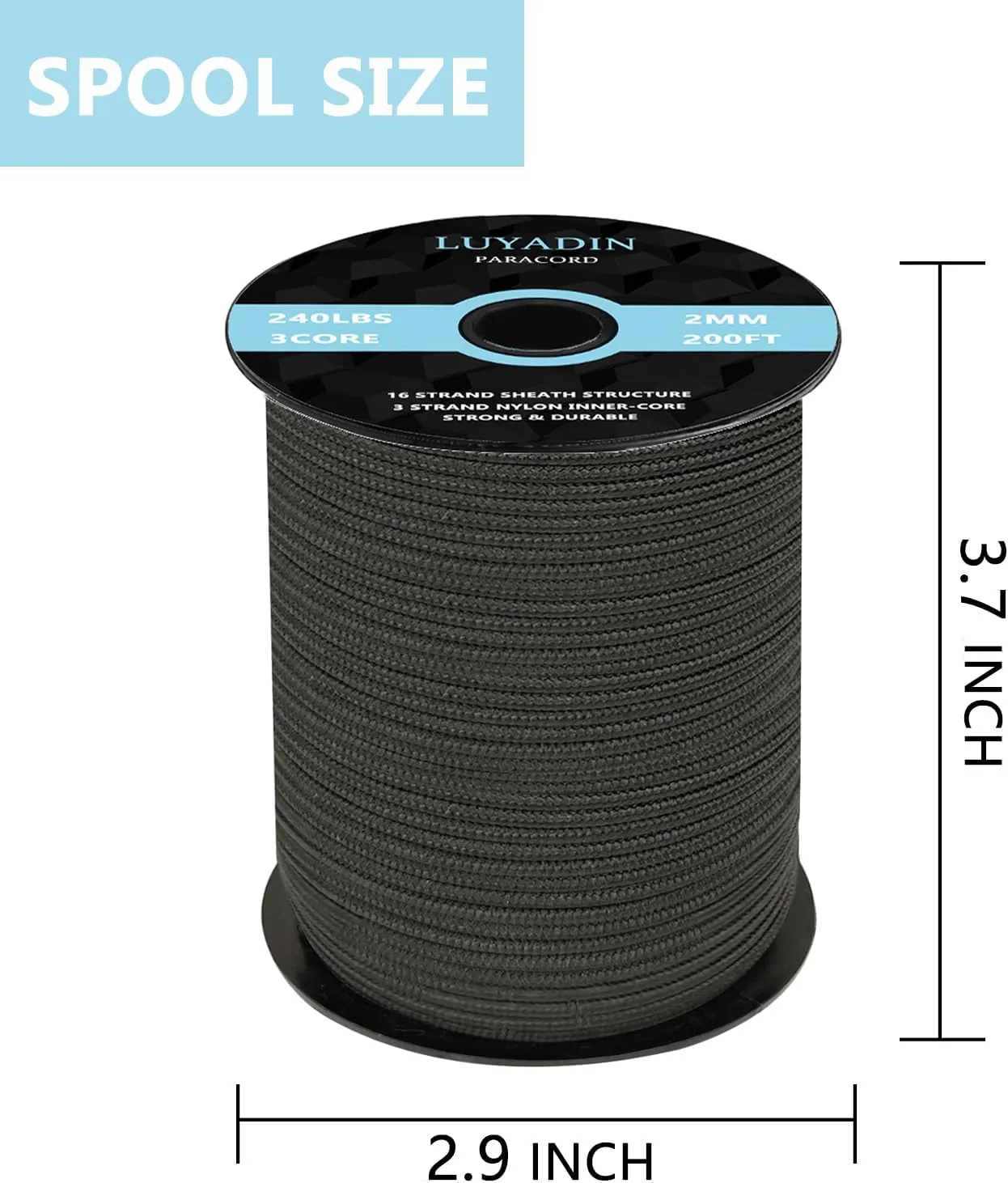 Paracord 240lb - Diameter 2mm Micro Utility Cord -3 Strand Parachute Spool Cord - 100ft 200ft,Paracord for Camping,Hiking,Fishing,Outdoor and DIY