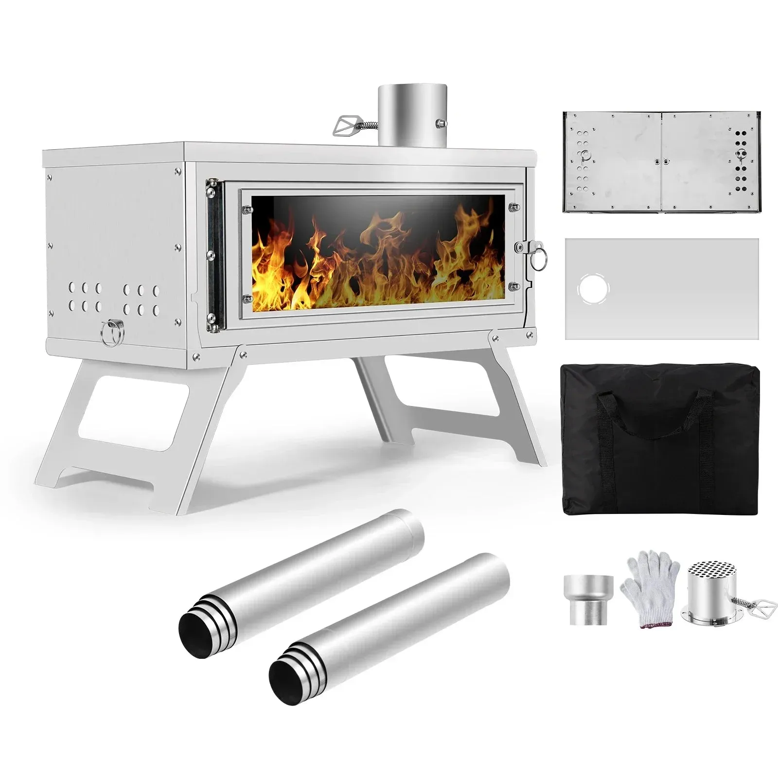 Portable Stainless Steel Outdoor Camping Wood Stove with Detachable Chimney