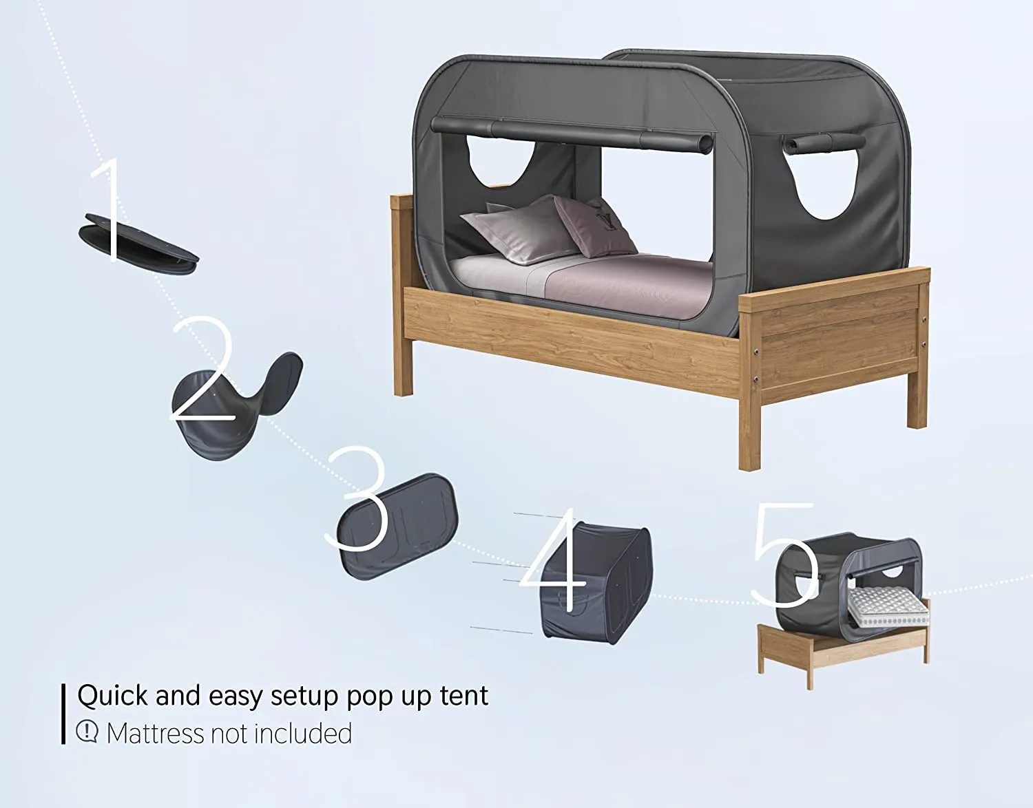 Privacy Pop Bed Tent Twin - Pop Up Privacy Tent for Twin Bed, Collapsible, Breathable, Light Reducing Pongee Bed Canopy for Warm and Cozy Night