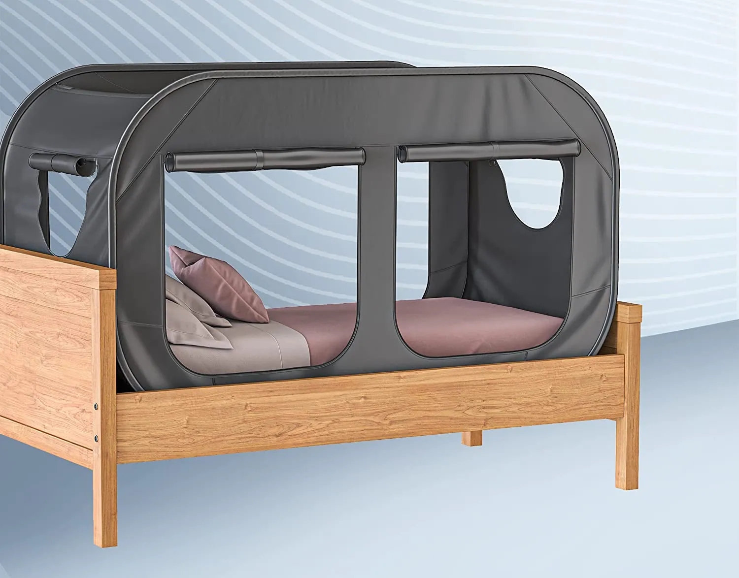 Privacy Pop Bed Tent Twin - Pop Up Privacy Tent for Twin Bed, Collapsible, Breathable, Light Reducing Pongee Bed Canopy for Warm and Cozy Night