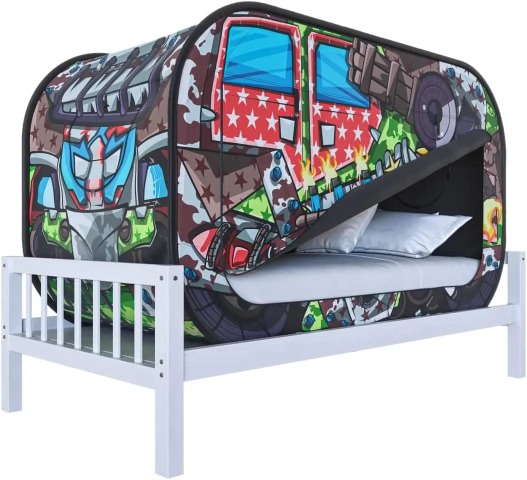 Privacy Pop Bed Tent Twin - Pop Up Privacy Tent for Twin Bed, Collapsible, Breathable, Light Reducing Pongee Bed Canopy for Warm and Cozy Night