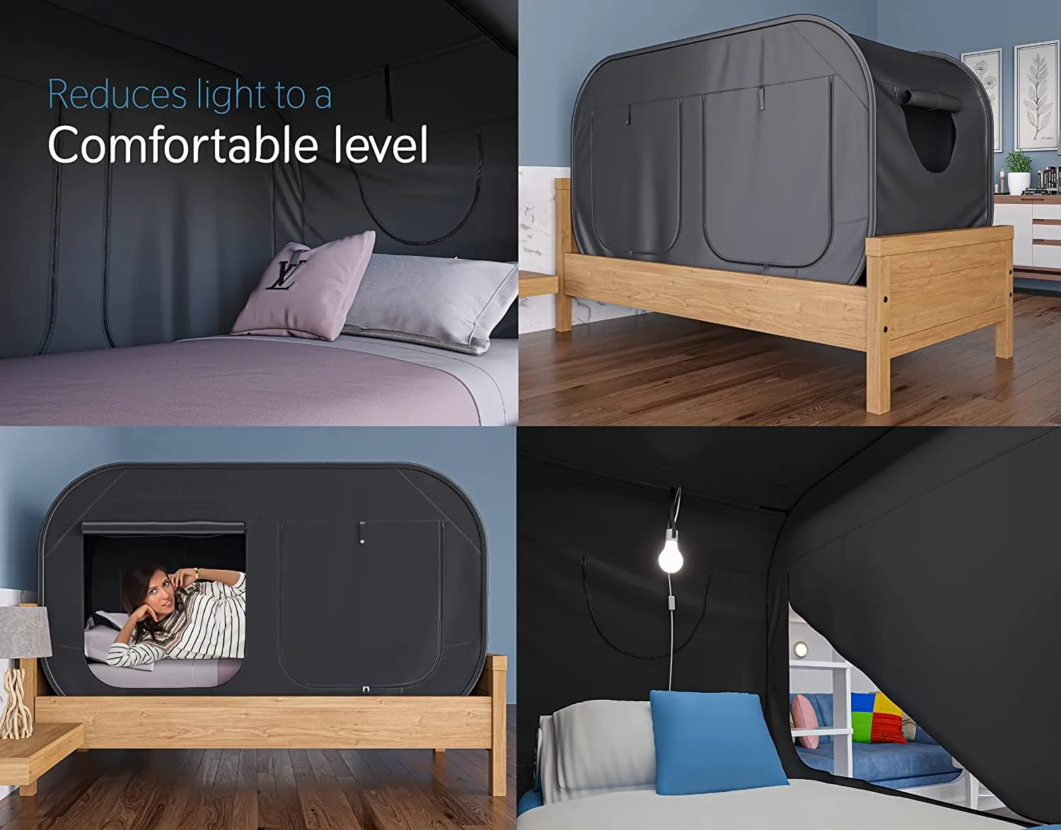 Privacy Pop Bed Tent Twin - Pop Up Privacy Tent for Twin Bed, Collapsible, Breathable, Light Reducing Pongee Bed Canopy for Warm and Cozy Night