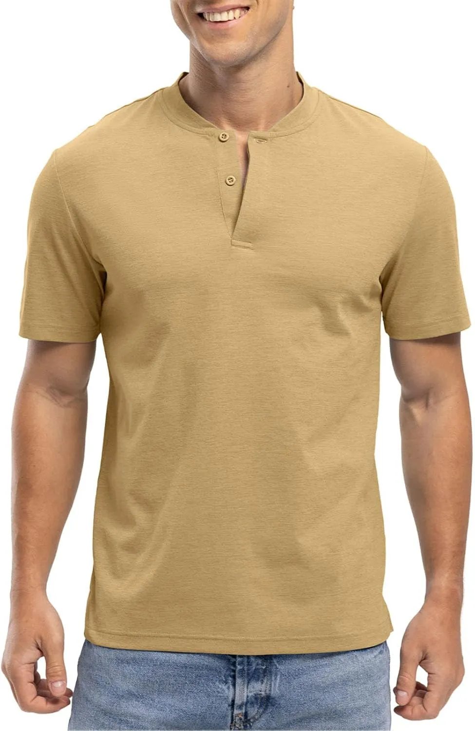 Rdruko Men's Golf Shirts Collarless Henley Dry Fit Athletic Casual Performance Blade Lightweight Polo T Shirts