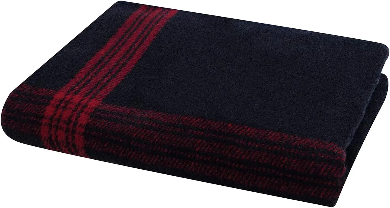 Rothco Striped Outdoor Wool Blanket  Heavyweight, Warm, and Comfortable  Emergency Blanket (Navy Blue/Red)