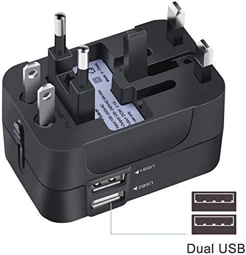 rts Universal Travel Adapter, International All in One Worldwide Travel Adapter and Wall Charger with USB Ports with Multi Type Power Outlet USB 2.1A,100-250 Voltage Travel Charger (Black)