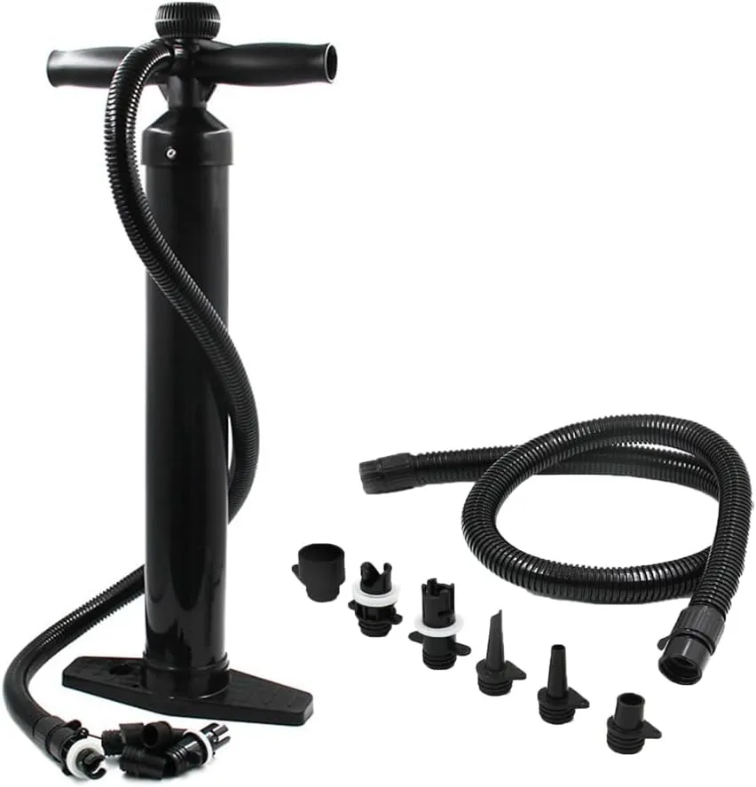 Single Action Hand Pump, Max 1.8BAR (26PSI) Hand-Powered Manual Air Pump, SUP Hand Pump w/Pressure Gauge, High-Pressure Super Pump with 6 Nozzles for Air Beds, Kayaks, Inflatable Tent