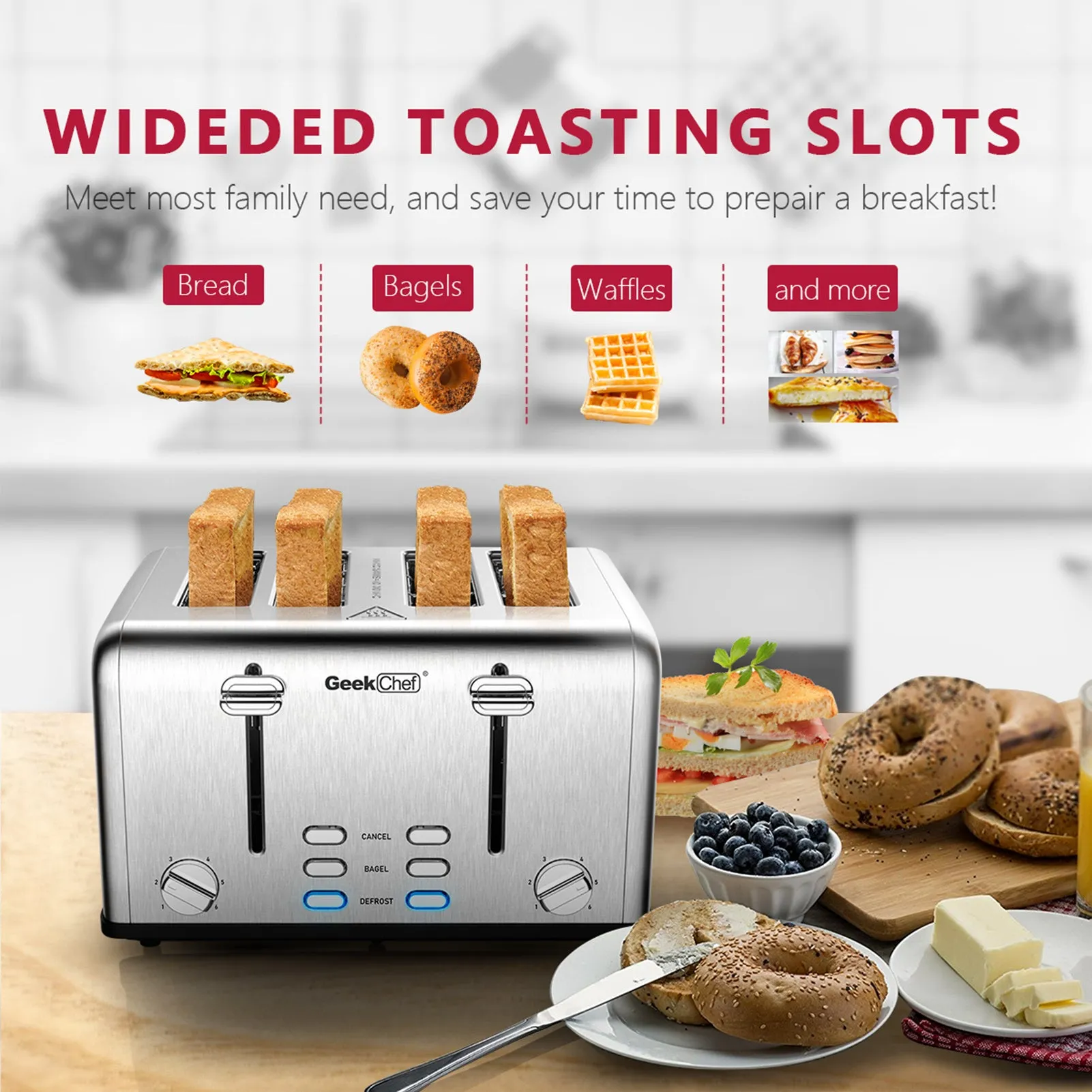 Stainless Steel Extra-Wide Slot Toaster with Dual Control Panels, 6 Toasting Bread Shade Settings, Removable Crumb Trays, Auto Pop-Up