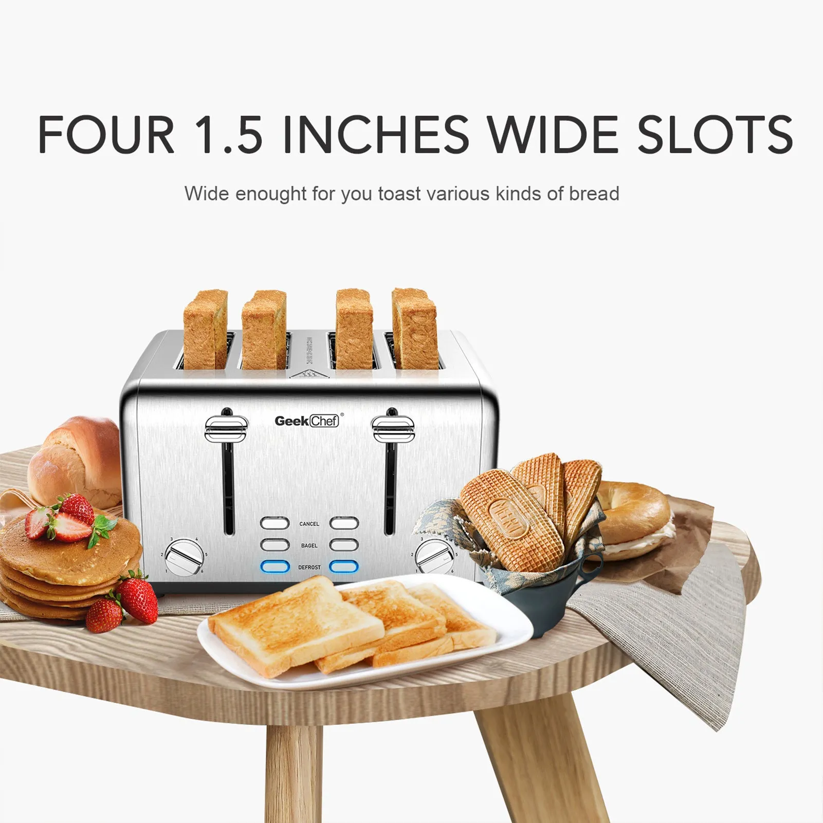 Stainless Steel Extra-Wide Slot Toaster with Dual Control Panels, 6 Toasting Bread Shade Settings, Removable Crumb Trays, Auto Pop-Up