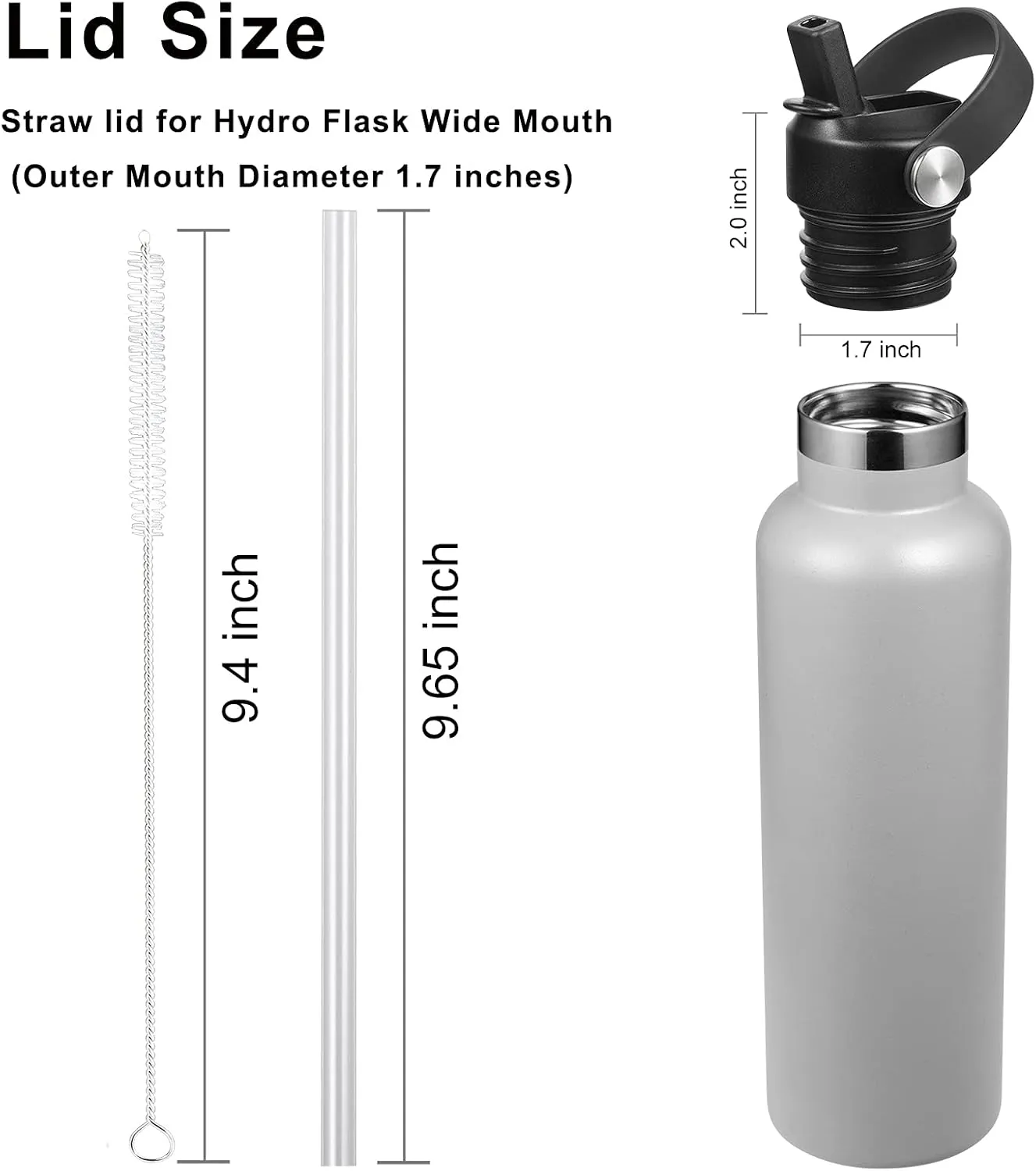 Straw Lid fits Hydro Flask Standard Mouth, 21 24 oz, Sports Flex Cap Water Bottle Accessories Replacement Top