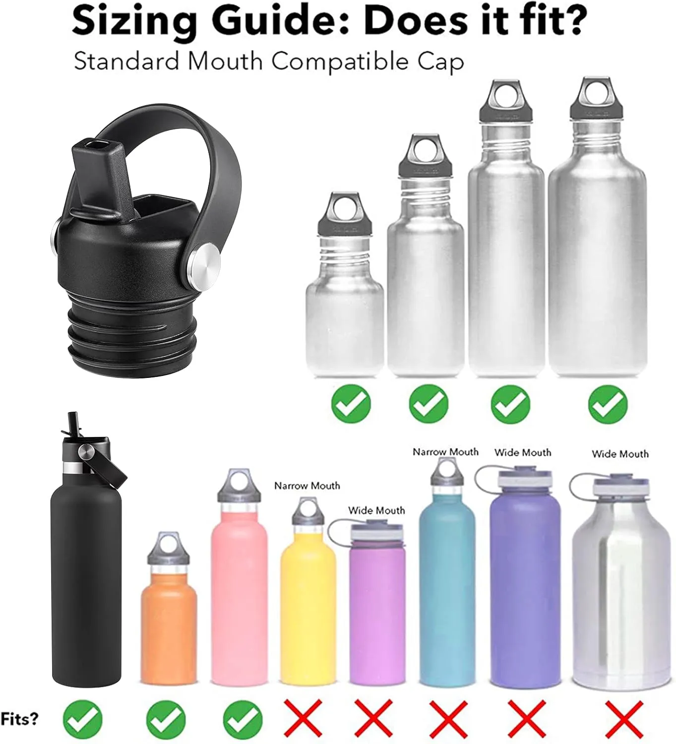 Straw Lid fits Hydro Flask Standard Mouth, 21 24 oz, Sports Flex Cap Water Bottle Accessories Replacement Top