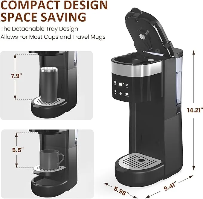 Superjoe Screentouch Coffee Maker, 3 in 1 Coffee brewer for Ground Coffee, Coffee Capsules & Tea, 6 to 14oz Brew Sizes, 30oz Water Reservoir & Reusable Filter, Ideal for Home & Office, Black