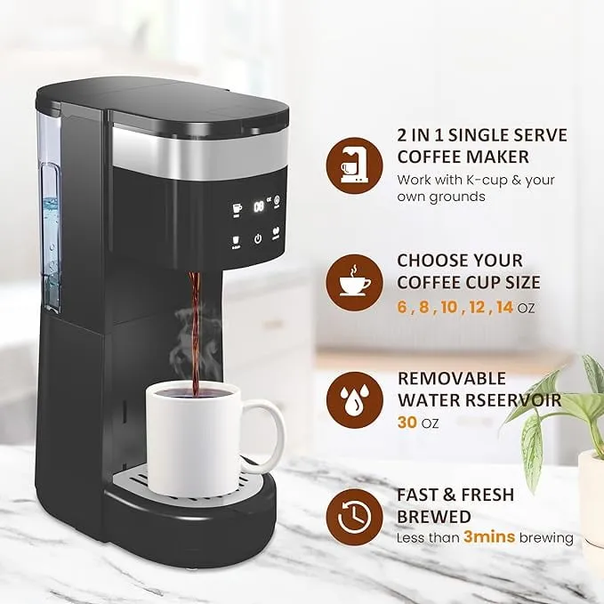 Superjoe Screentouch Coffee Maker, 3 in 1 Coffee brewer for Ground Coffee, Coffee Capsules & Tea, 6 to 14oz Brew Sizes, 30oz Water Reservoir & Reusable Filter, Ideal for Home & Office, Black