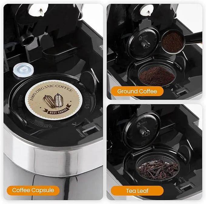 Superjoe Screentouch Coffee Maker, 3 in 1 Coffee brewer for Ground Coffee, Coffee Capsules & Tea, 6 to 14oz Brew Sizes, 30oz Water Reservoir & Reusable Filter, Ideal for Home & Office, Black