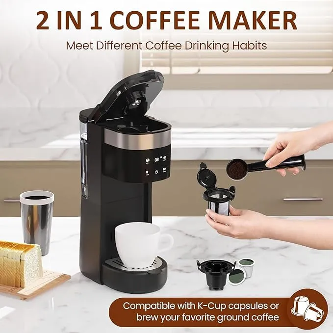 Superjoe Screentouch Coffee Maker, 3 in 1 Coffee brewer for Ground Coffee, Coffee Capsules & Tea, 6 to 14oz Brew Sizes, 30oz Water Reservoir & Reusable Filter, Ideal for Home & Office, Black