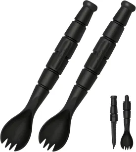 Tactical Spork, Tactical Spork Cutter Combo, 3 in 1 Tactical Camping Utensils, Camping Gear & Camping Flatware with Hidden Cutter, 2 Pack, Black