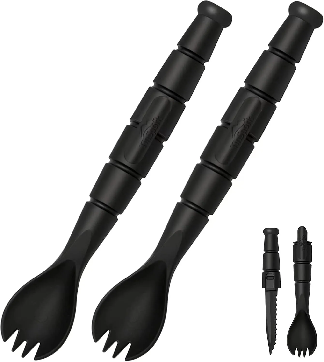Tactical Spork, Tactical Spork Cutter Combo, 3 in 1 Tactical Camping Utensils, Camping Gear & Camping Flatware with Hidden Cutter, 2 Pack, Black