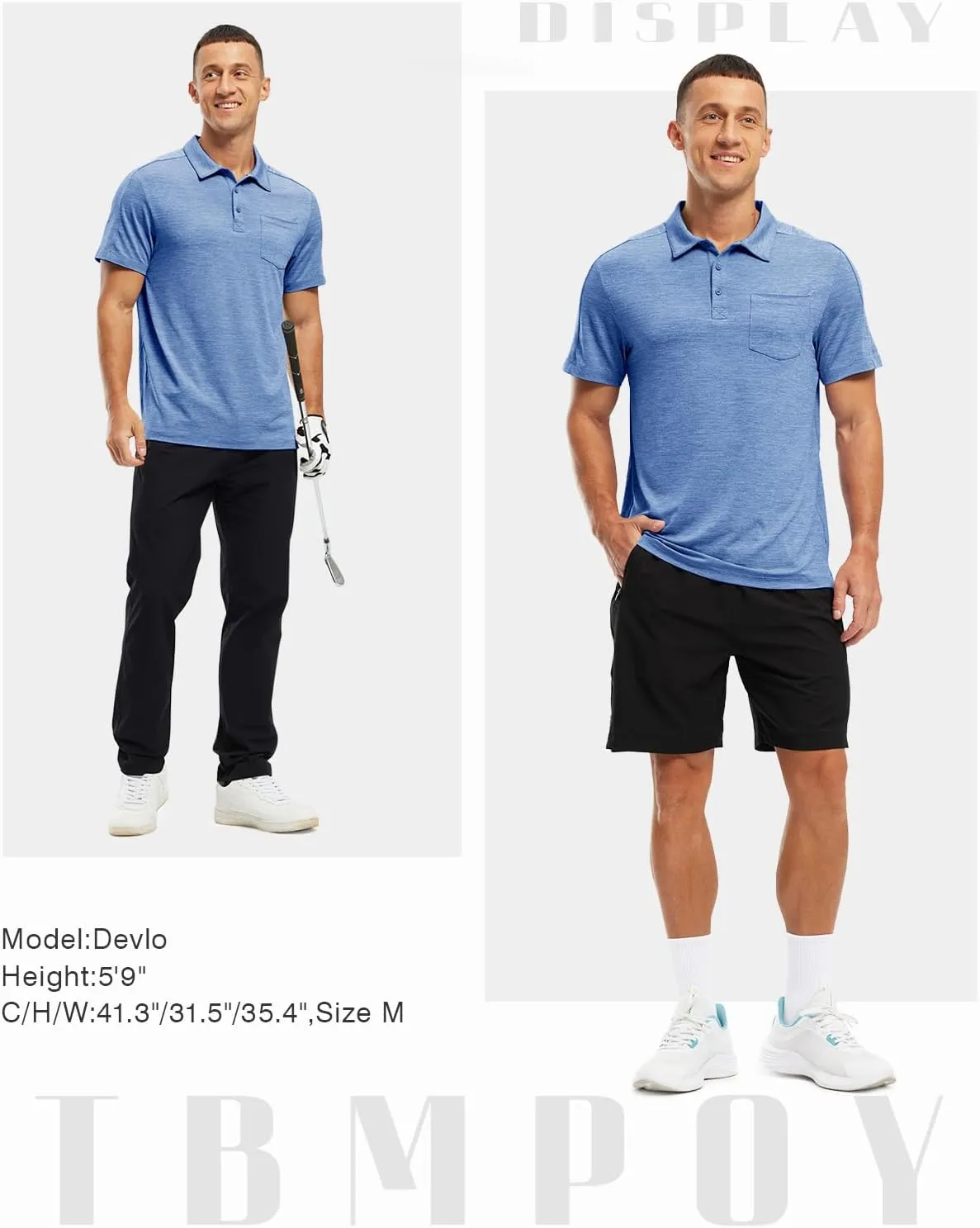 TBMPOY Men's Polo Shirts Short Sleeves with Pocket Lightweight Quick Dry Outdoor Casual Work Golf Sports Shirt