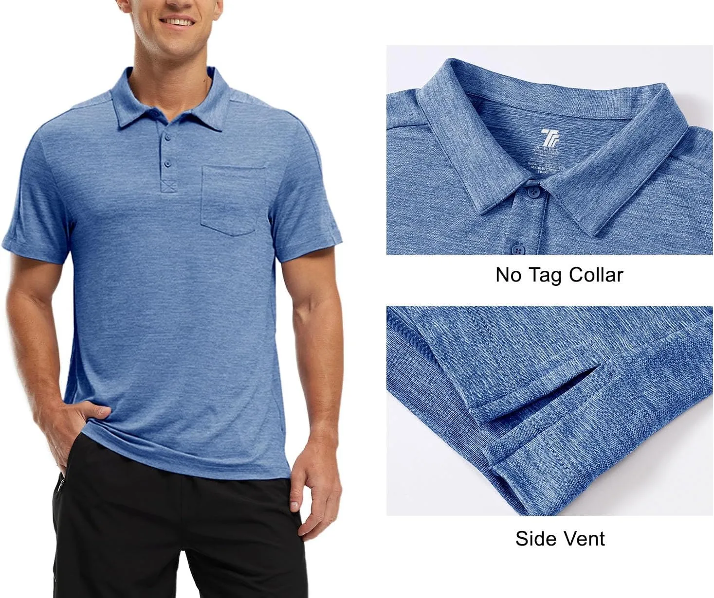 TBMPOY Men's Polo Shirts Short Sleeves with Pocket Lightweight Quick Dry Outdoor Casual Work Golf Sports Shirt