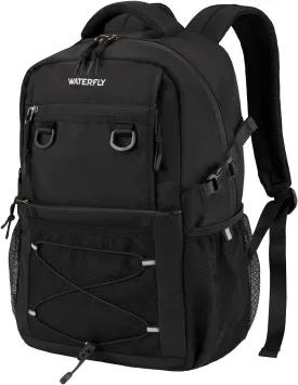 WATERFLY Travel Hiking Casual Backpack: Woman Man Everyday Commuter Outdoor City Daypack College Bookbag with Compartment - 22L Weekender Trip Day Back Pack Carry on Airplane Flight Approved, Black